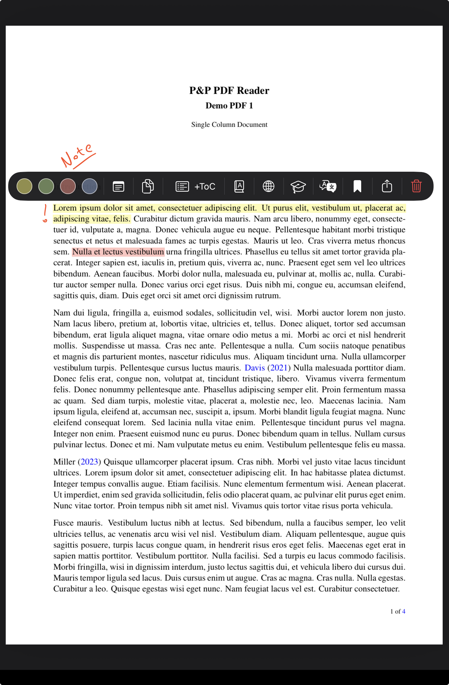 PDF highlight context menu opened on highlighted text
