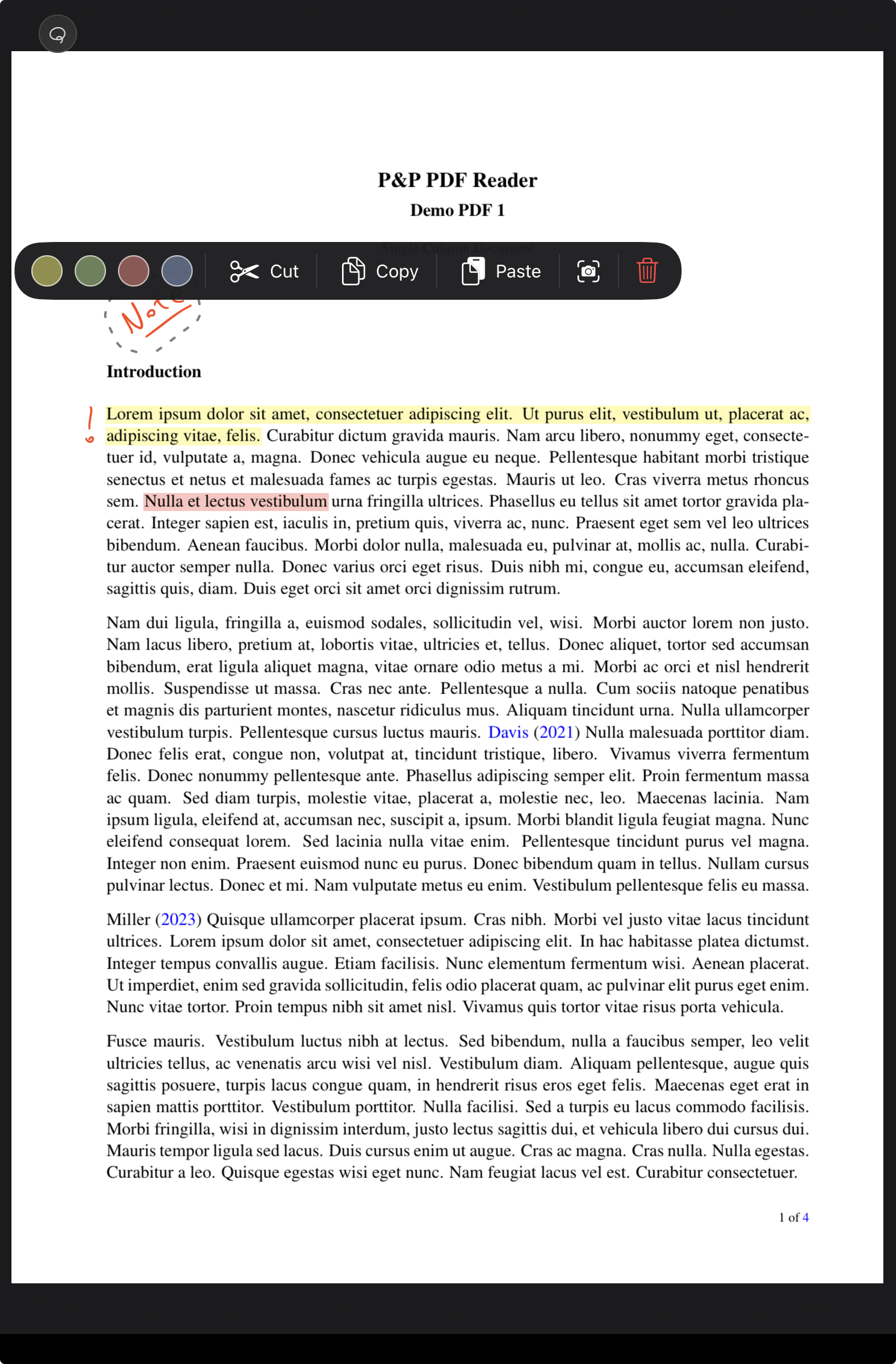 Lasso context menu opened for selected handwritten strokes