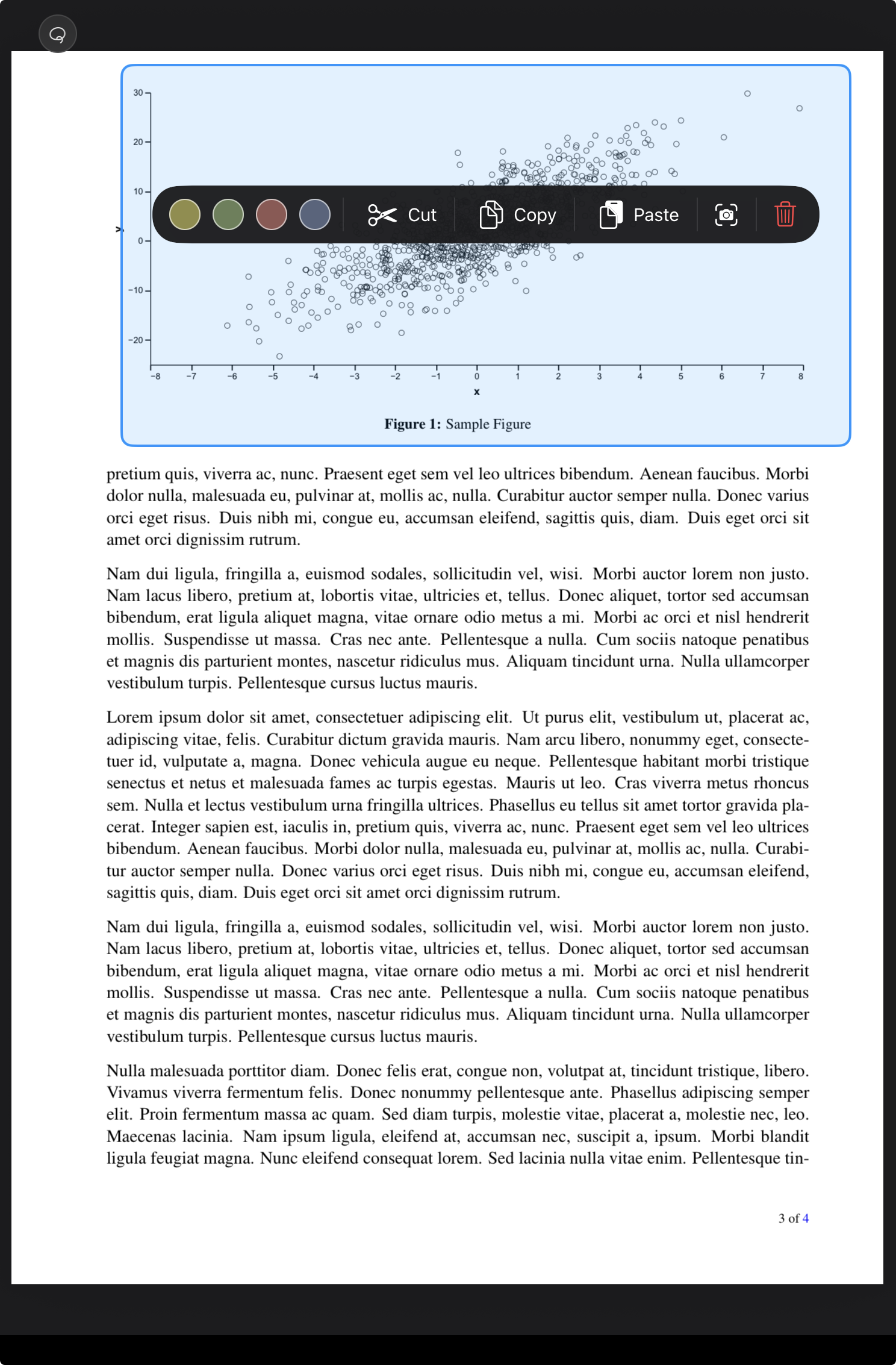Rectangular lasso context menu opened over a selected PDF region