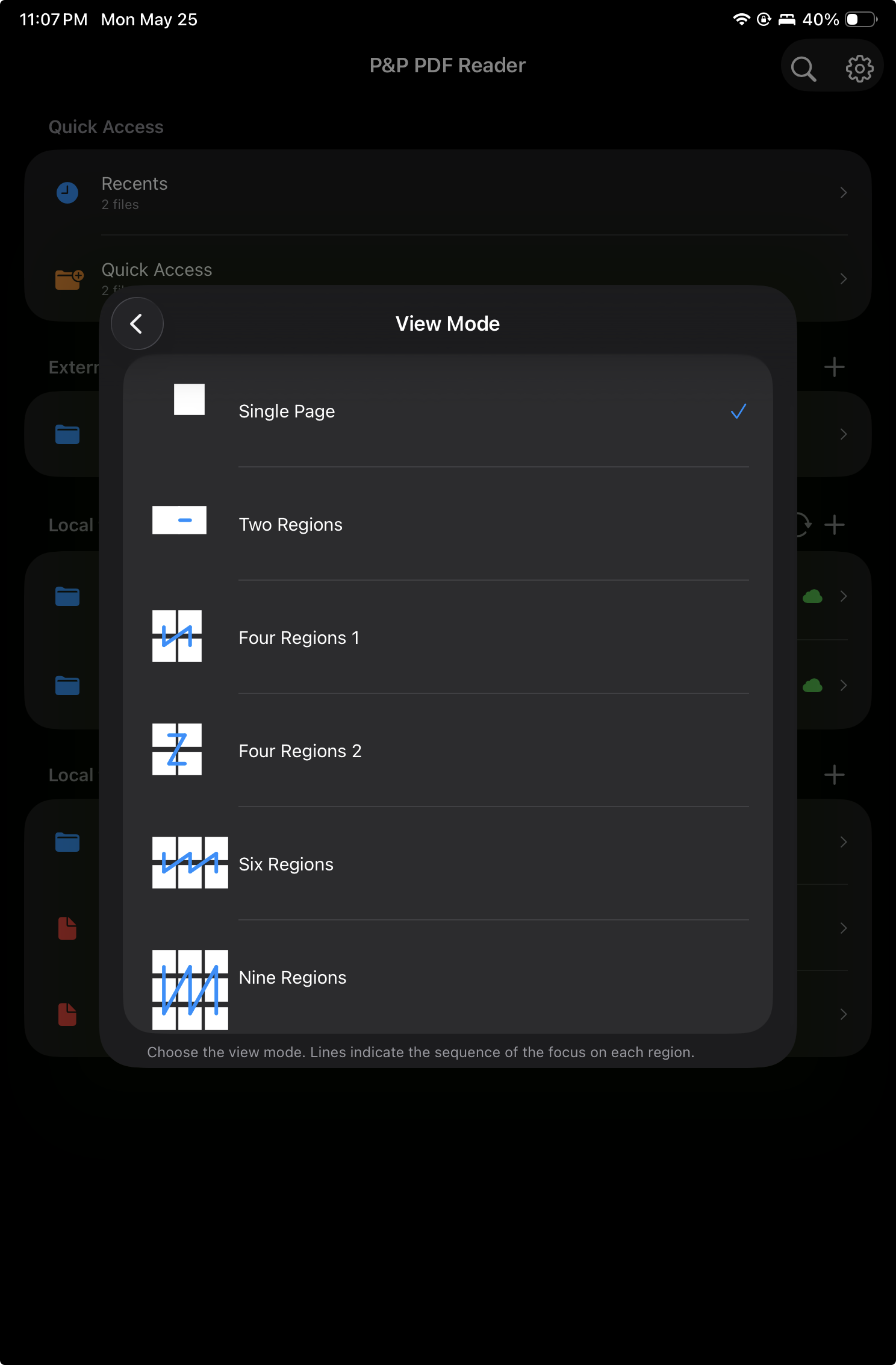 View Mode settings details with available layout options