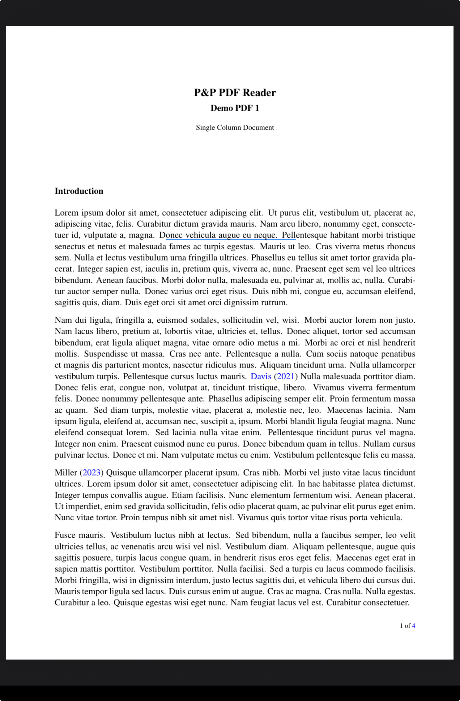 Selected text with a blue underline indicating a created link
