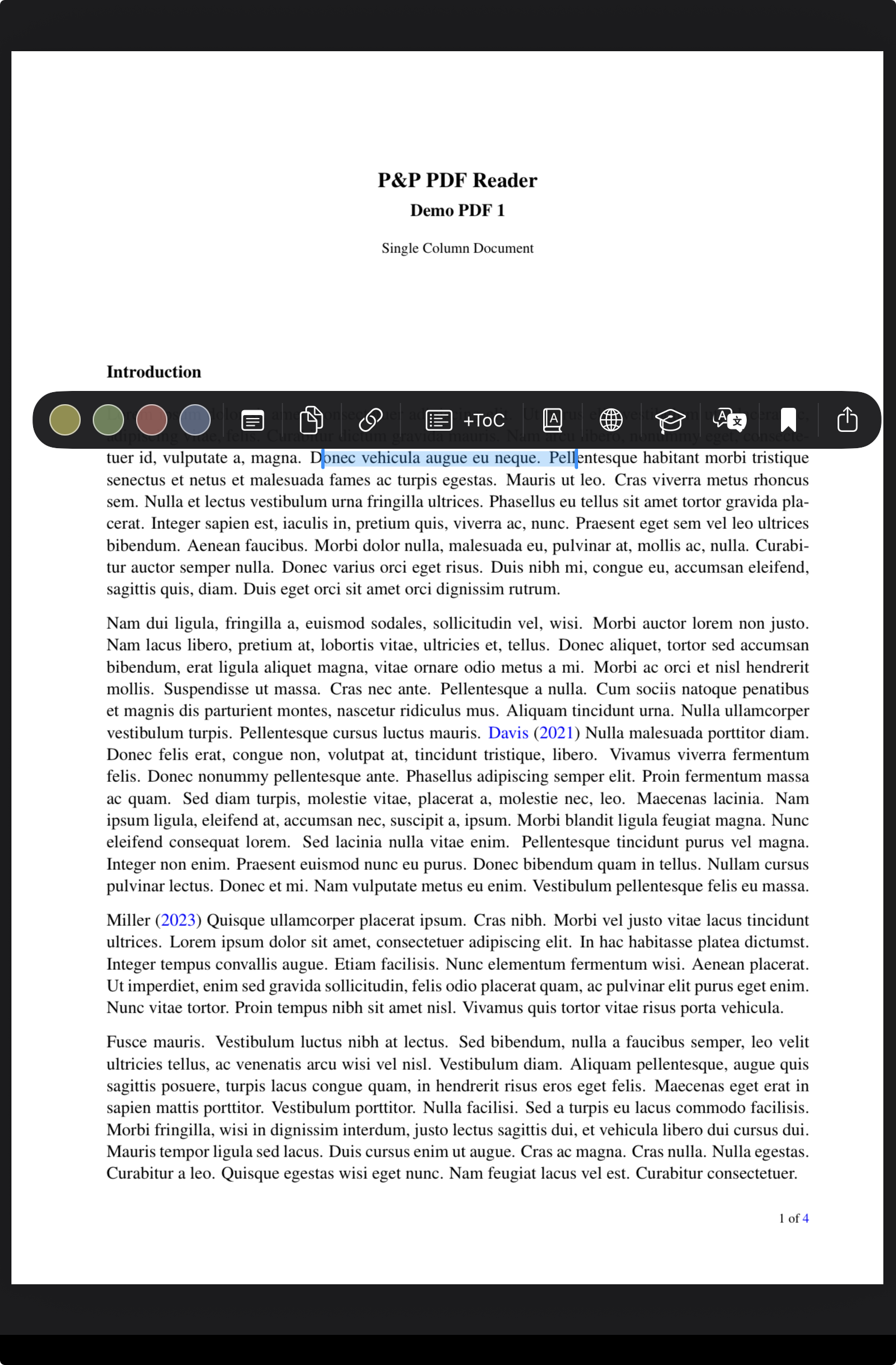 Text selection context menu opened from a Pencil long-press